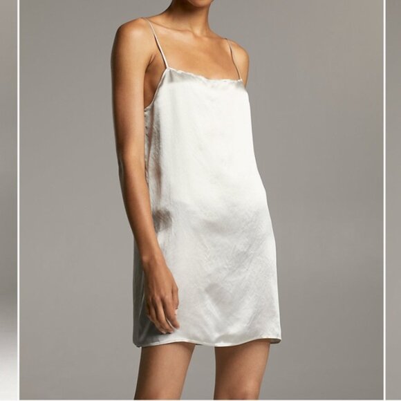 Aritzia Babaton Beck Satin Slip Mini Dress Silver Pearl Grey Size Medium - Picture 2 of 10